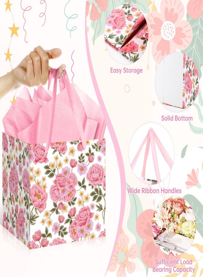 Woosytoo Extra Large Pink Floral Gift Bag Square Reusable Gift Bags with Tissue Paper Jumbo Wrapping Paper Bag for Women Birthday Wedding Bridal Shower Mother's Day Gifts Wrapping - Image 3